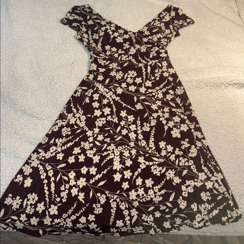 London Times Floral Dress in Brown and Cream